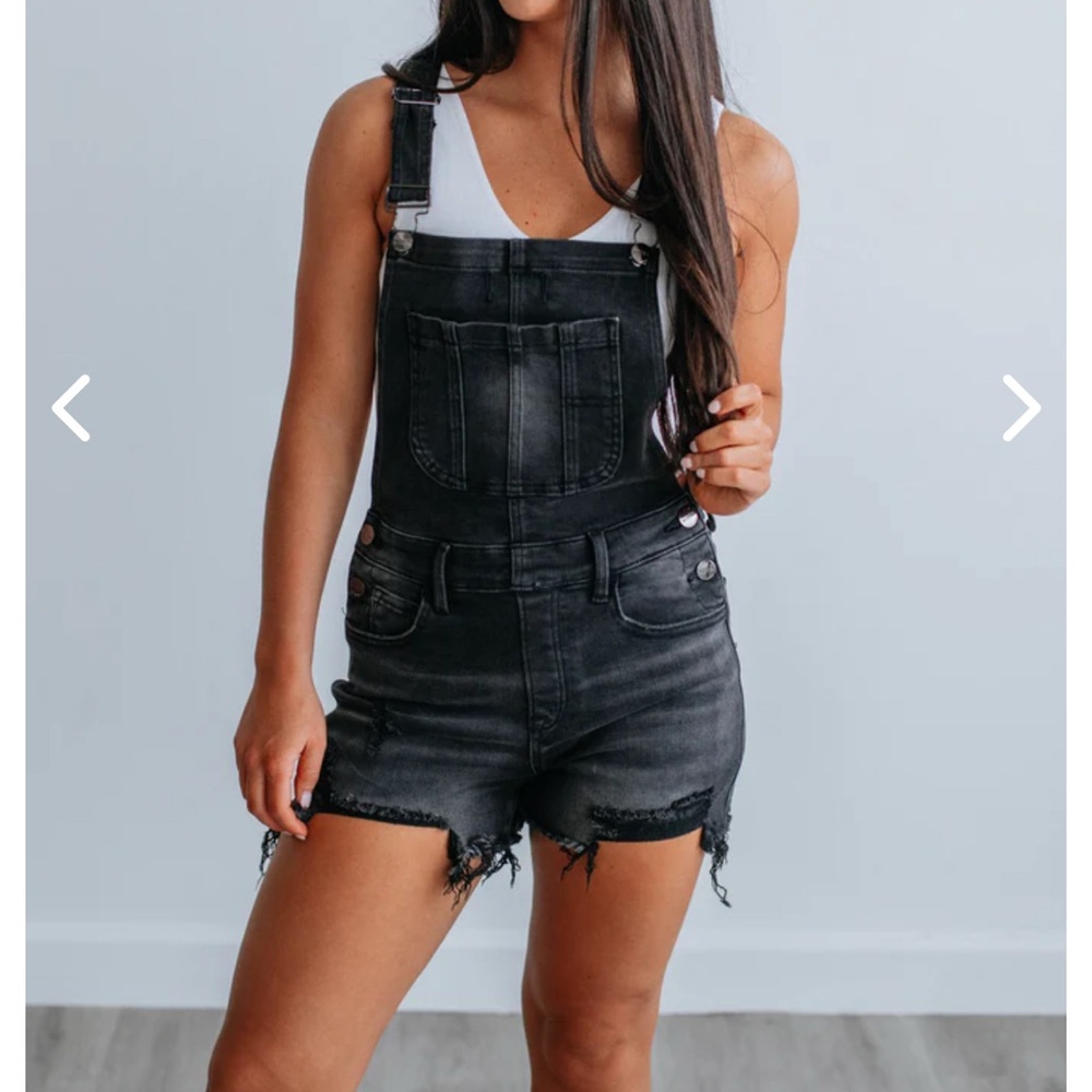 Monroe Risen Black Denim Short Overalls